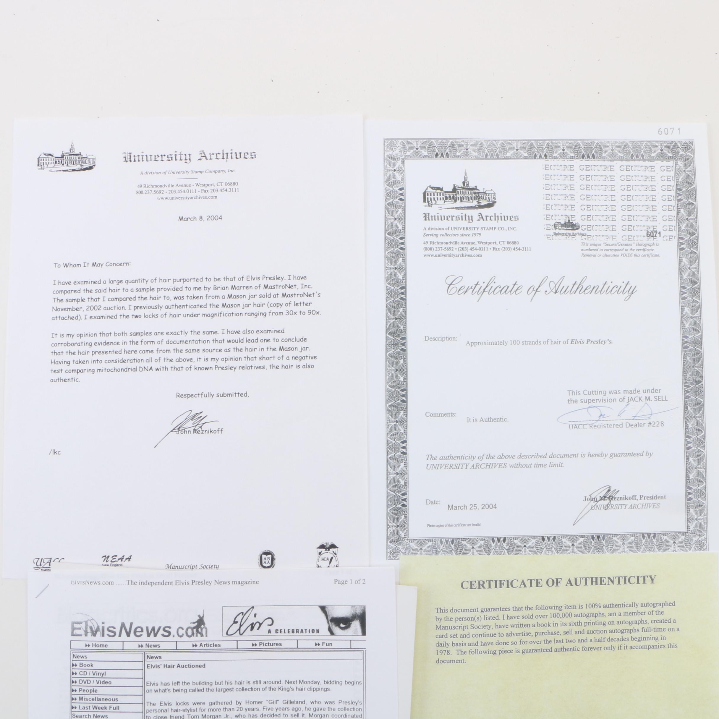 Elvis Presley Framed Authenticated Strand of Hair, "Hound Dog Hair," 1935-1977