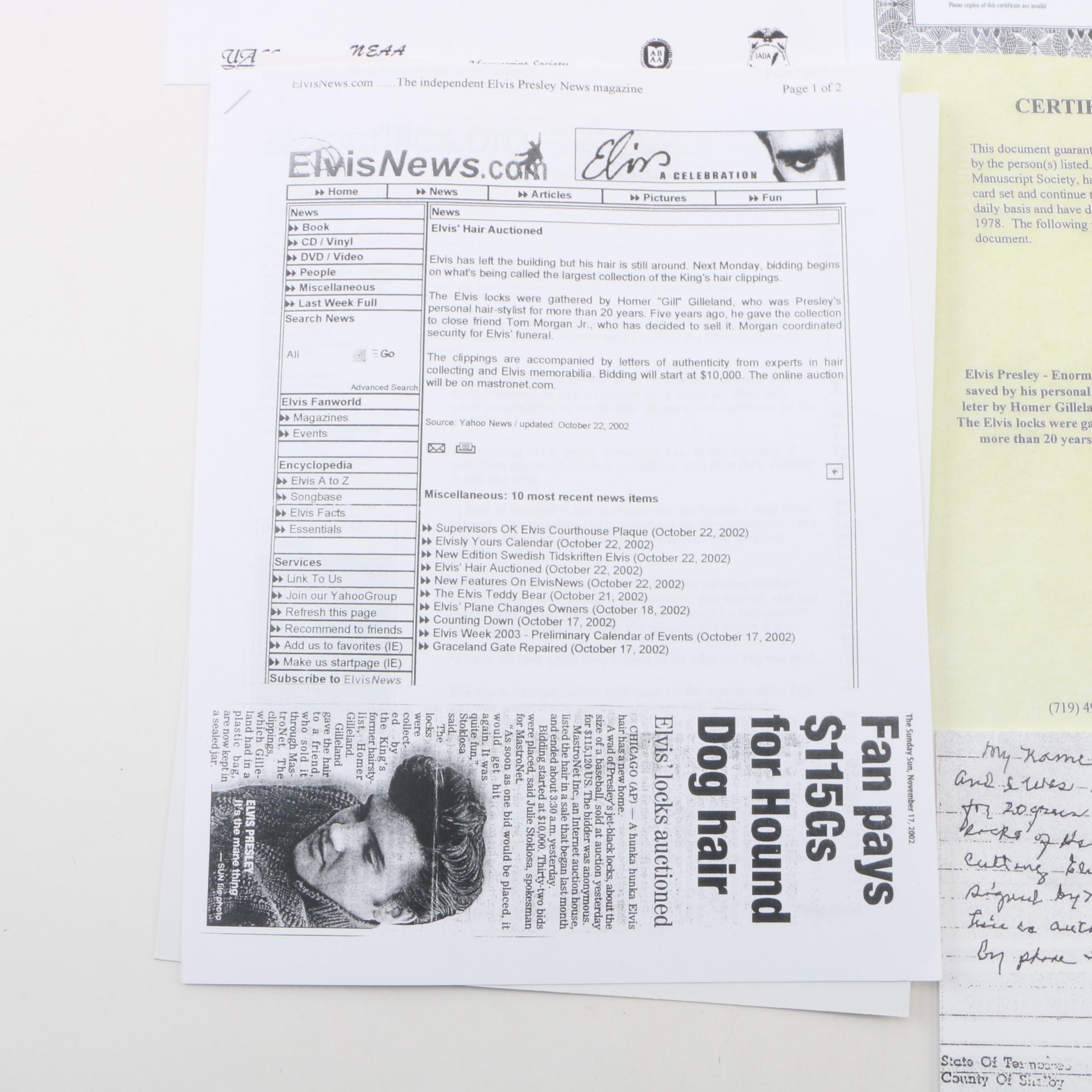 Elvis Presley Framed Authenticated Strand of Hair, "Hound Dog Hair," 1935-1977