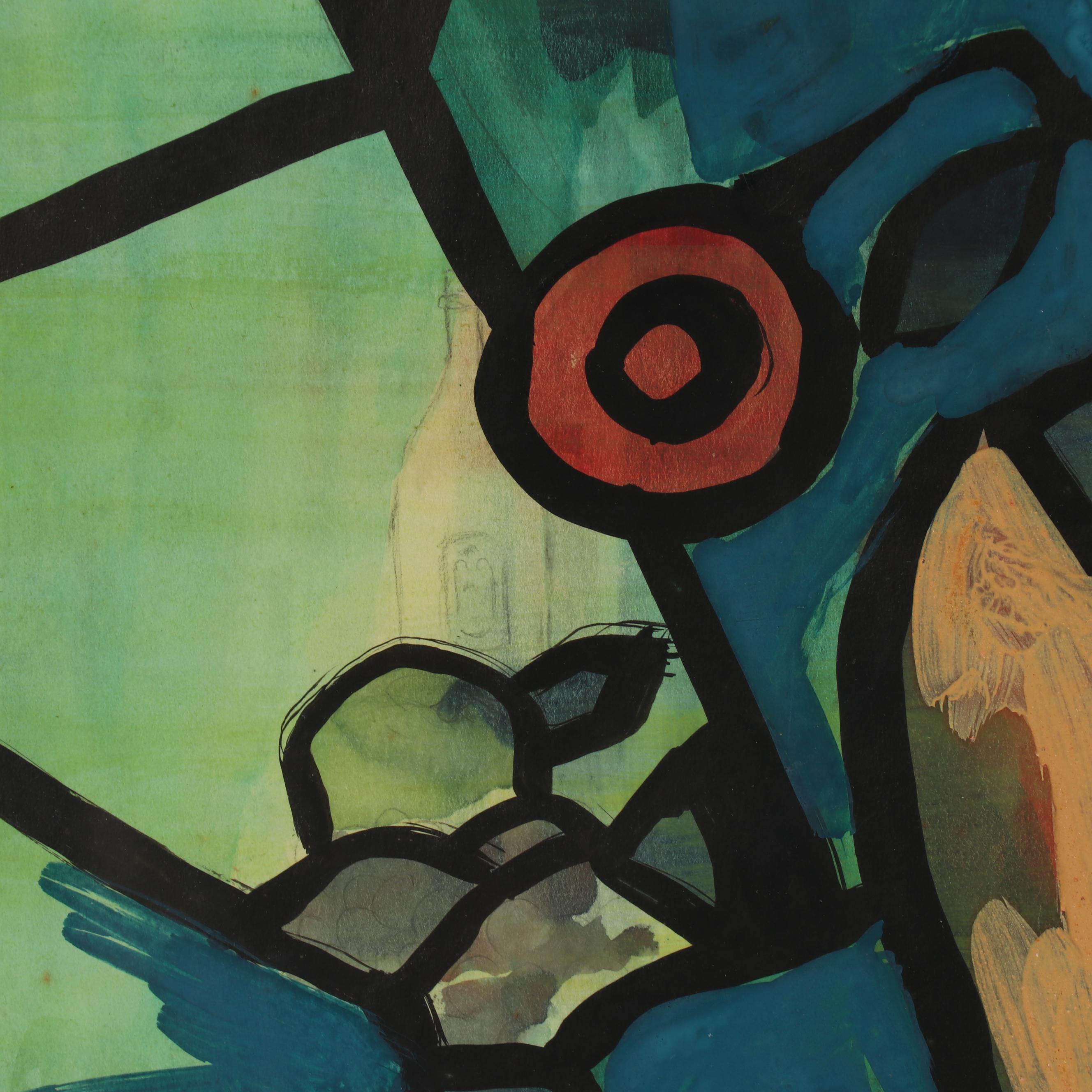 Modernist Still Life Casein Painting Attributed to Leroy Ebert