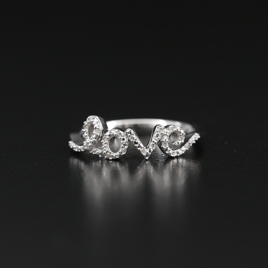 Sterling Silver Diamond Script "Love" Ring