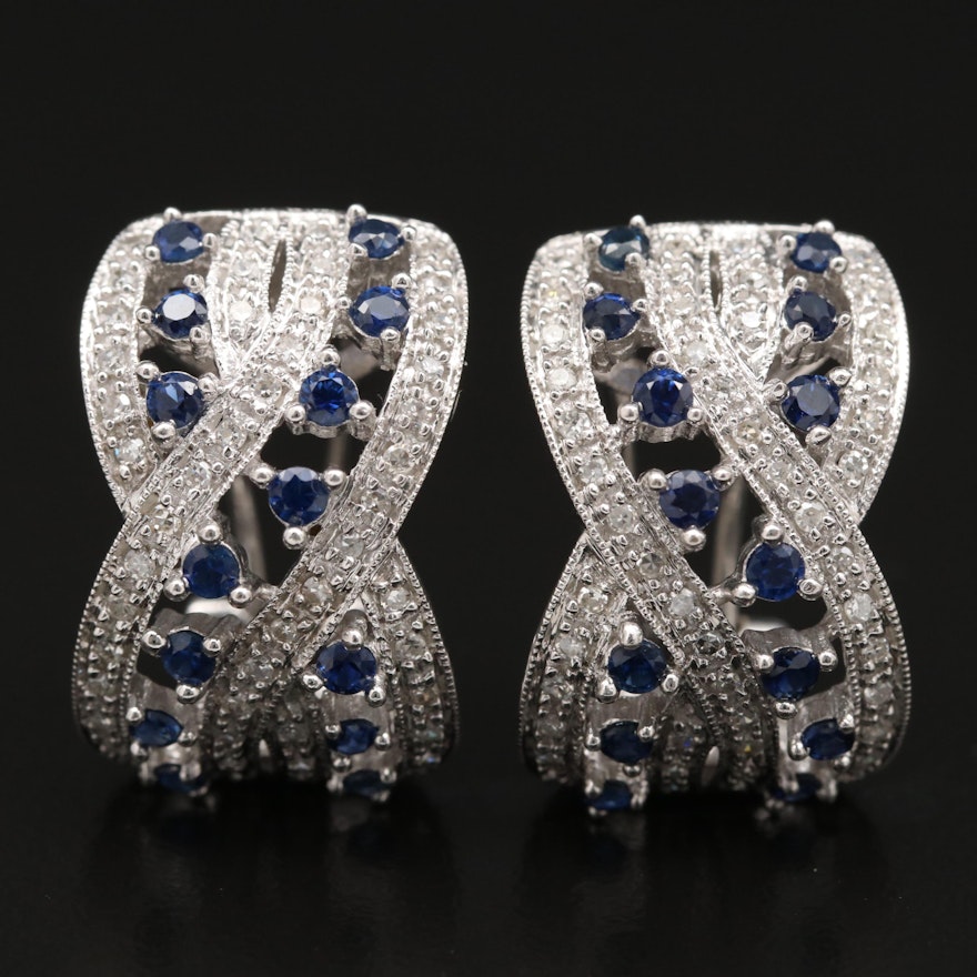 14K Sapphire and Diamond "X" Earrings