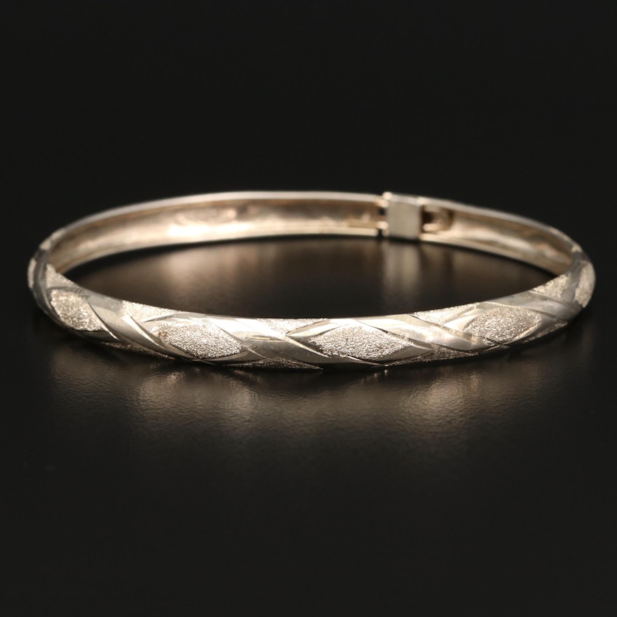 Sterling Silver Bangle Bracelet Featuring Stippled Texture