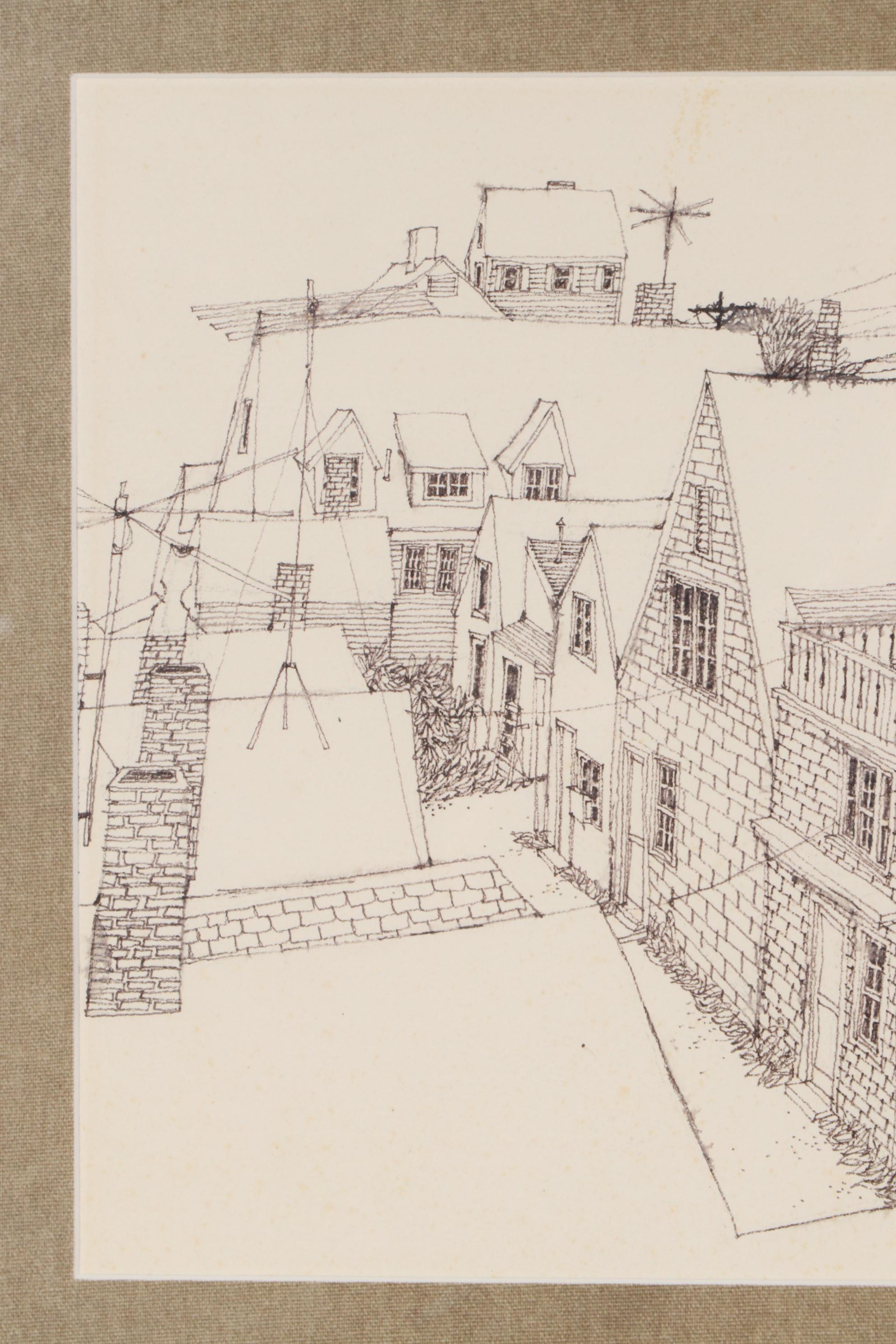 Tom Cooke Architectural Drawing from Rooftop, 1970