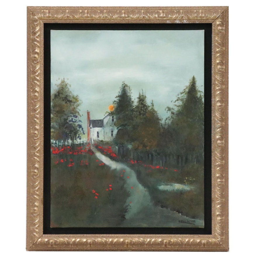 Sabra Schray Oil Painting of House and Garden