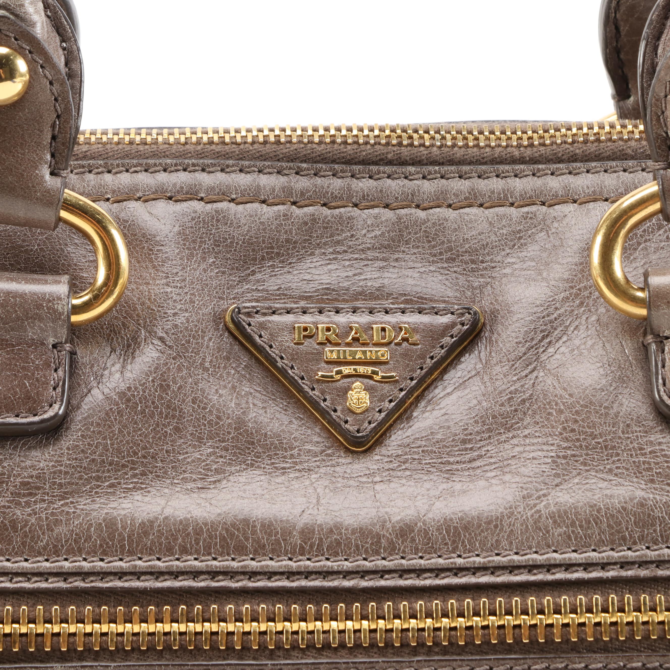 Prada Vitello Shine Taupe/Gray Leather Two-Way Satchel