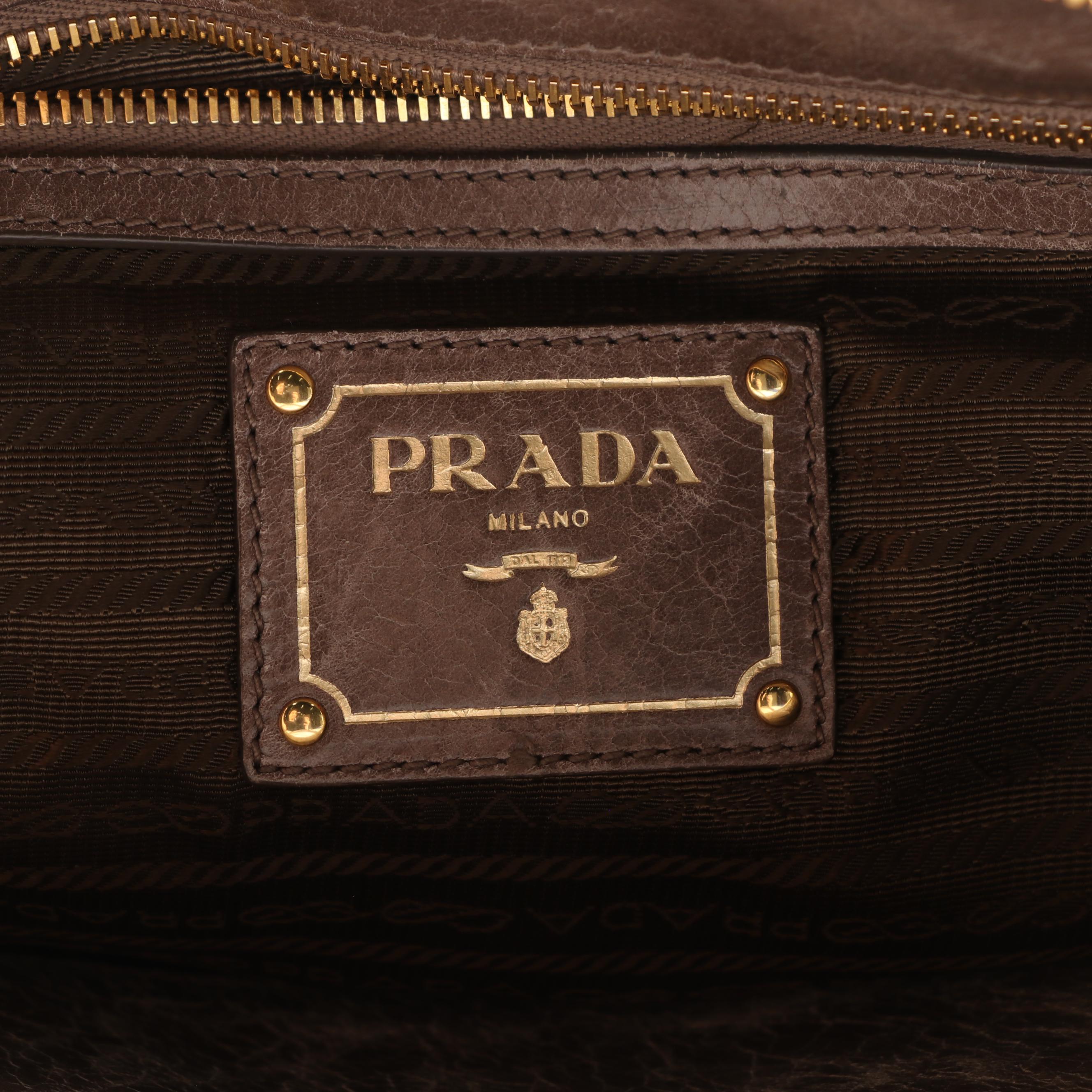 Prada Vitello Shine Taupe/Gray Leather Two-Way Satchel