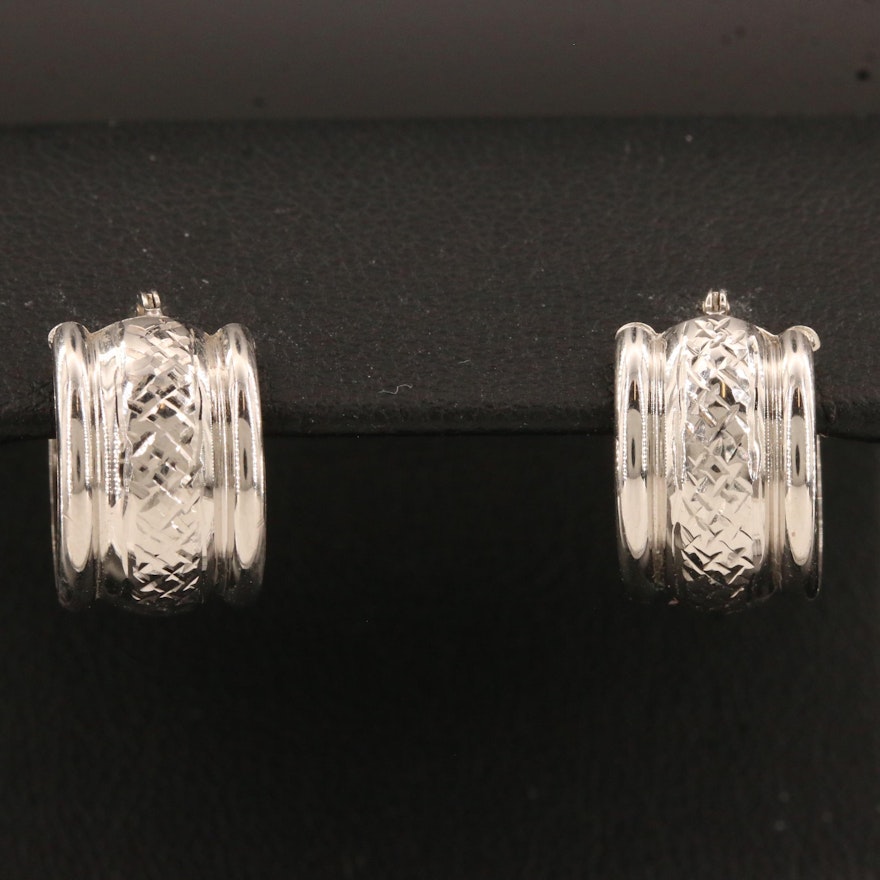 14K Huggie Earrings Featuring Diamond Cut Pattern