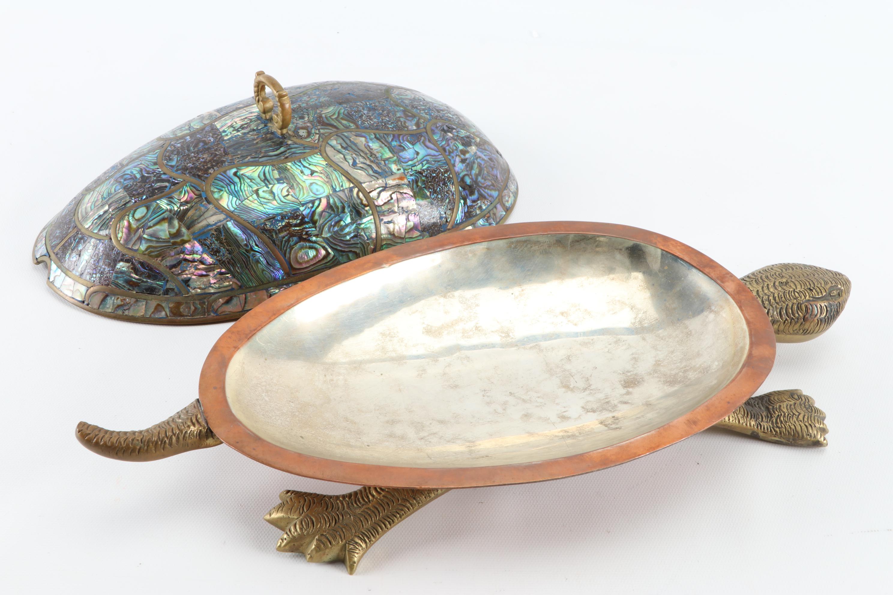 Mexican Tlaquepaque FCS Copper and Abalone Turtle Serving Dish