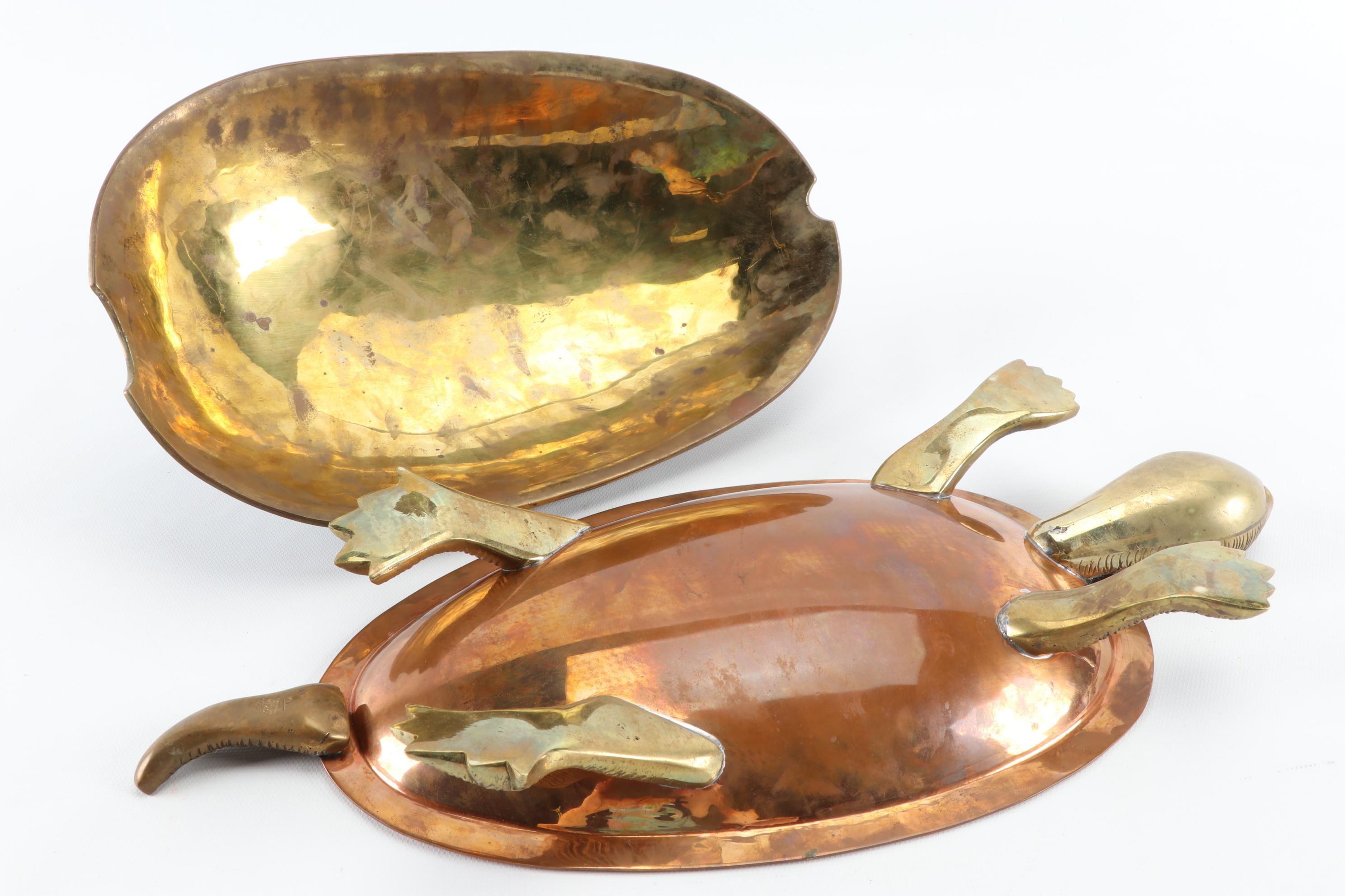 Mexican Tlaquepaque FCS Copper and Abalone Turtle Serving Dish