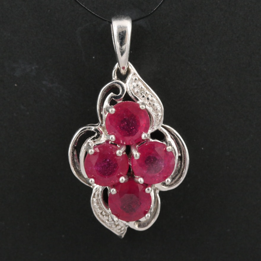 Sterling Silver Corundum and Diamond Cluster Pendant