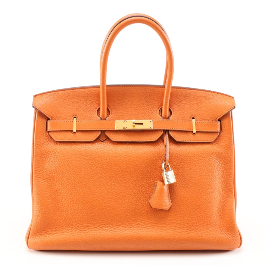Hermès Birkin 35 Satchel in Hermès Orange Clemence Leather