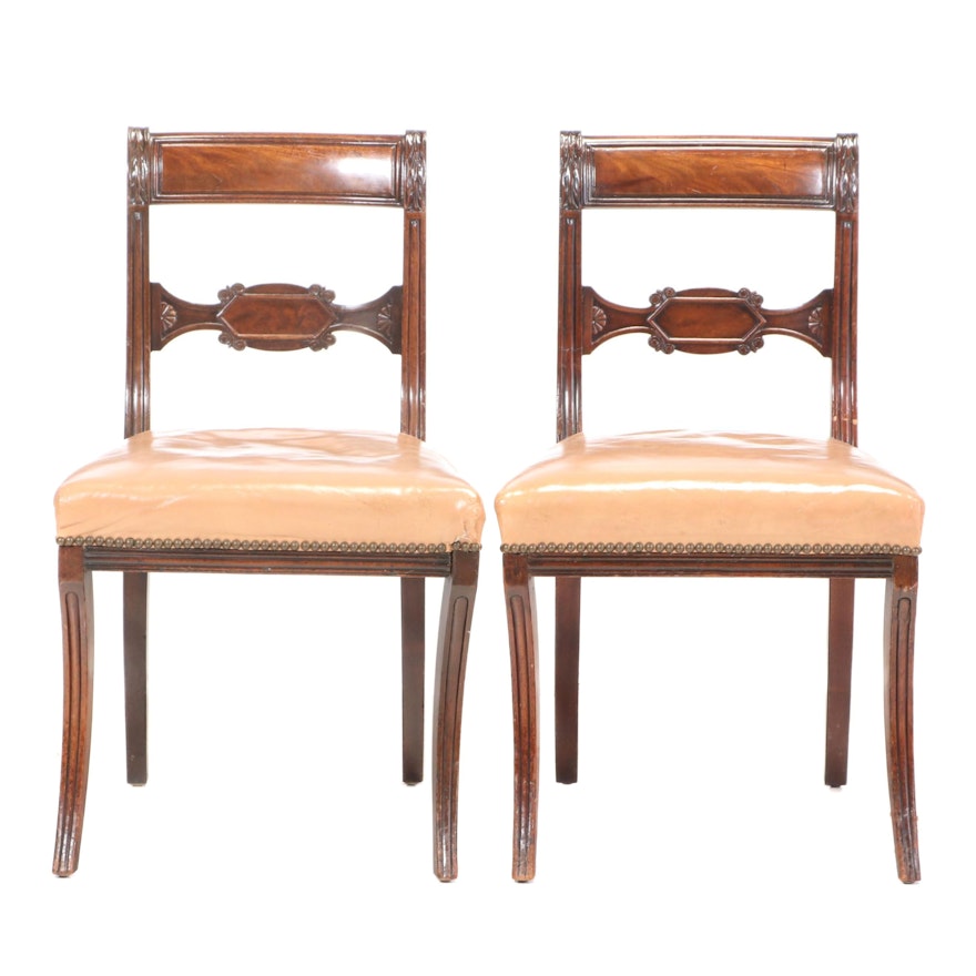 Pair of Regency Beech Side Chairs, Early 19th Century