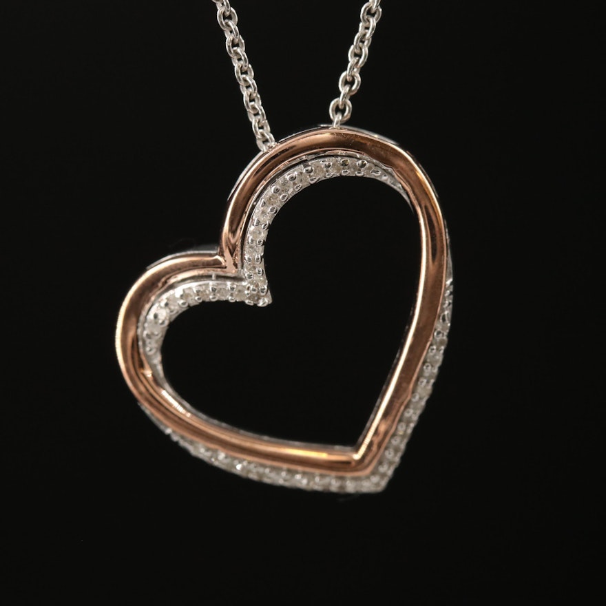 Sterling Diamond Open Heart Pendant Necklace