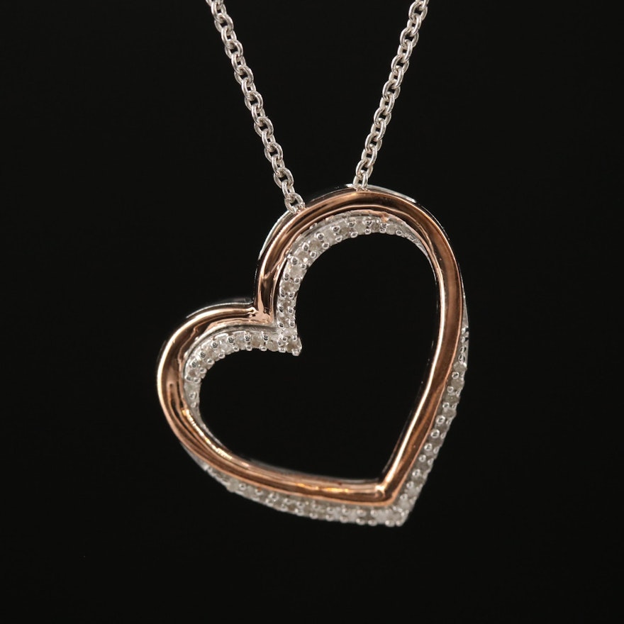 Sterling Silver Diamond Heart Pendant Necklace