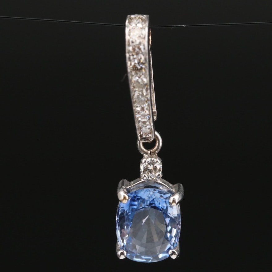 14K 2.11 CT Sapphire and Diamond Enhancer Pendant