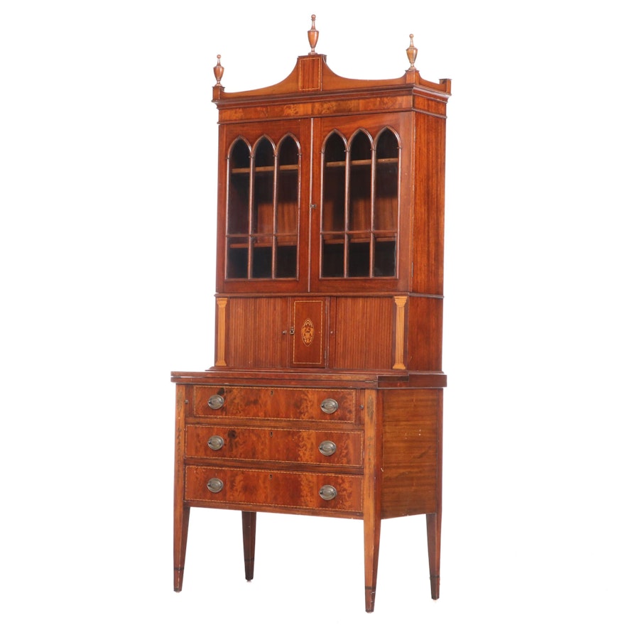 Hathaway's of New York Federal Style Mahogany and Marquetry Secretary Bookcase