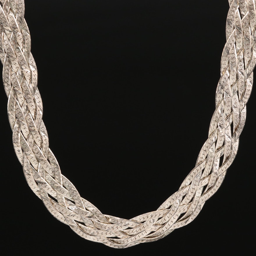 Sterling Silver Woven Herringbone Necklace