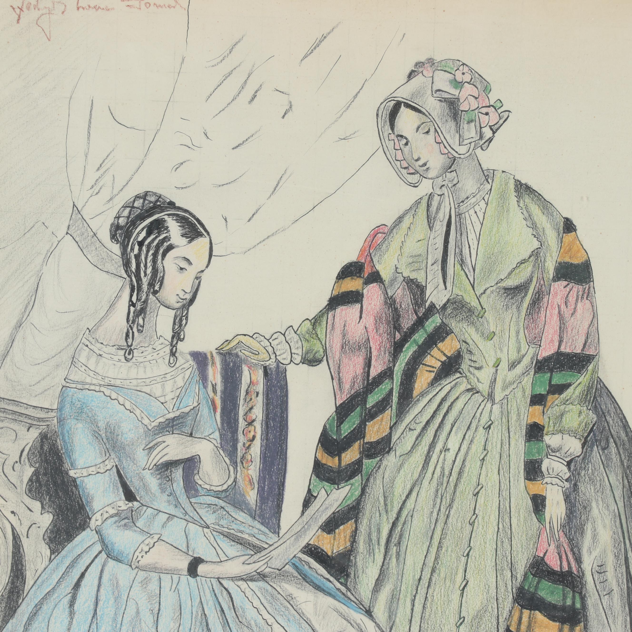 Embellished Colored Pencil Drawing in the Manner of Dean Cornwell