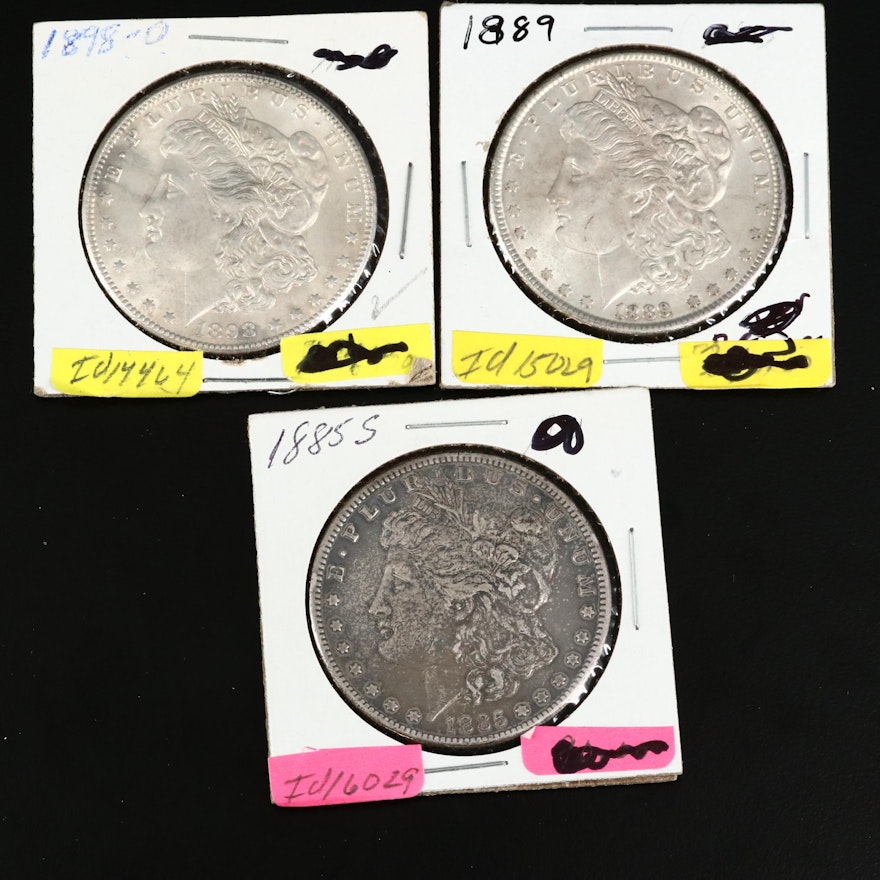 1885-S, 1889 and 1898-O Morgan Silver Dollars