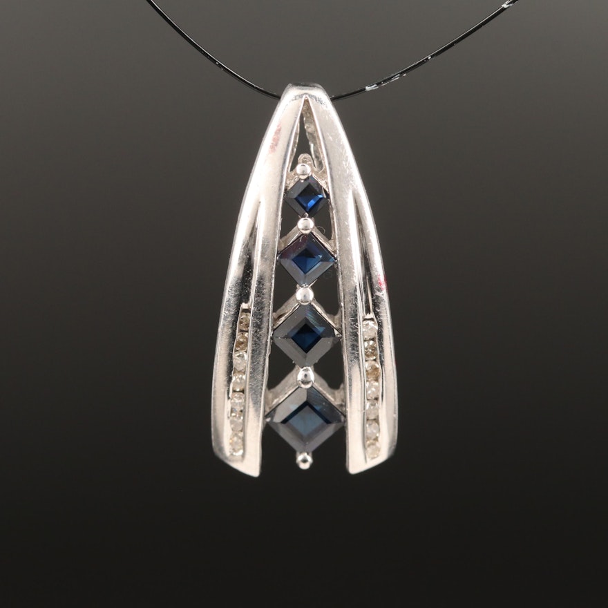 Sterling Sapphire and Diamond Geometric Pendant