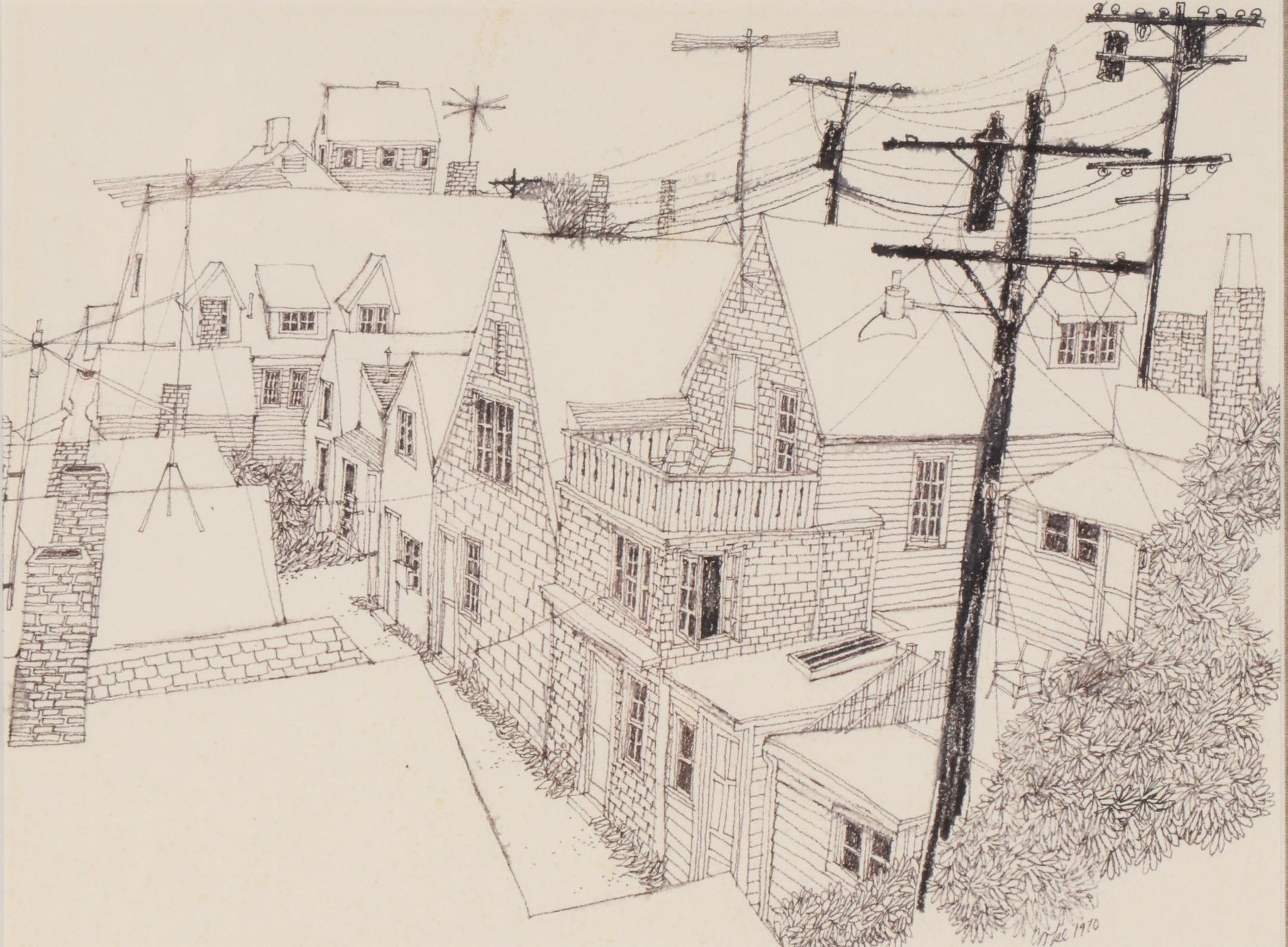 Tom Cooke Architectural Drawing from Rooftop, 1970