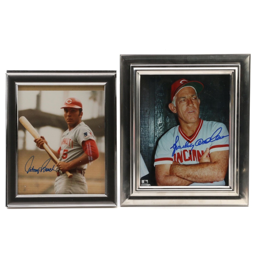 Sparky Anderson and Johnny Bench Signed Cincinnati Reds Framed Photo Print