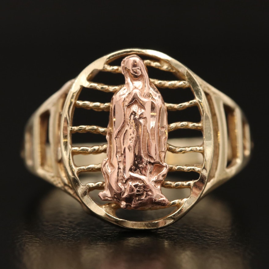 14K Two-Tone Virgin Mary Openwork Ring