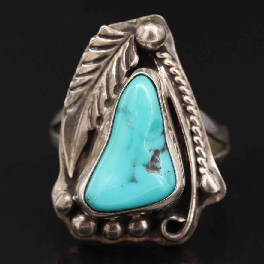 Western Sterling Silver Turquoise Feather Ring