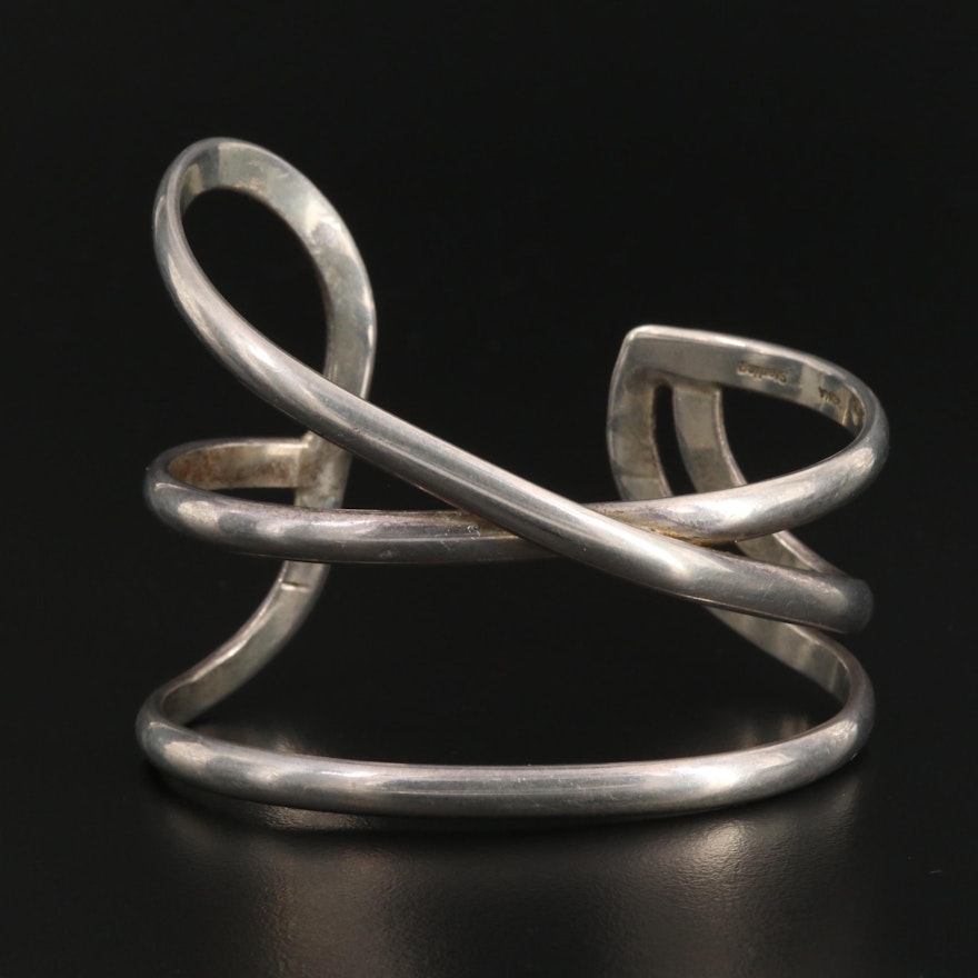 Signed Sterling Silver Handcrafted Asymmetrical Cuff