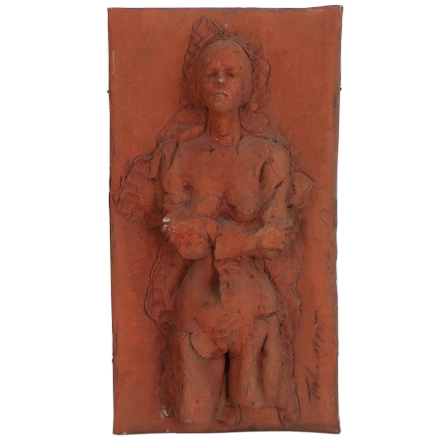 John Tuska Figural Ceramic Sculpture Wall Hanging of Female Nude