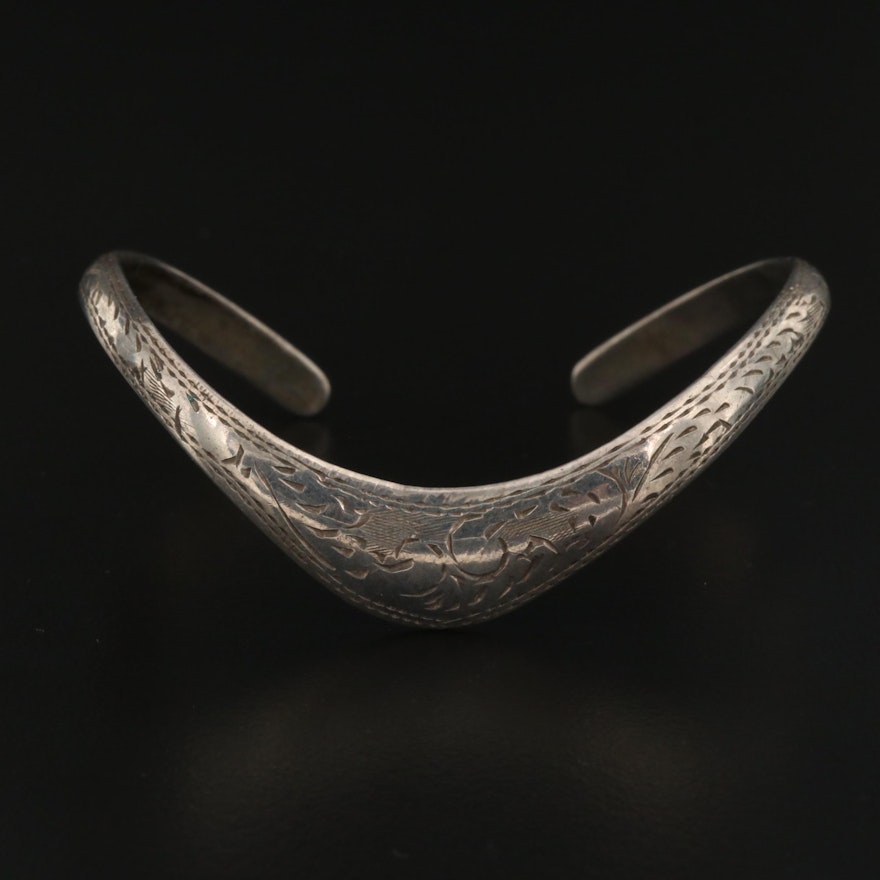 Sterling Engraved Chevron Cuff