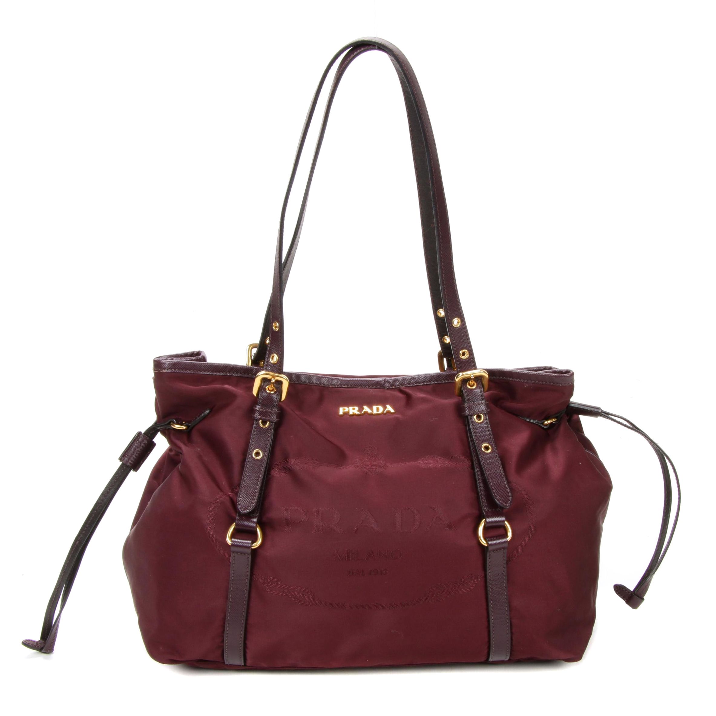 Prada Tote Bag in Plum Tessuto Nylon and Saffiano Leather