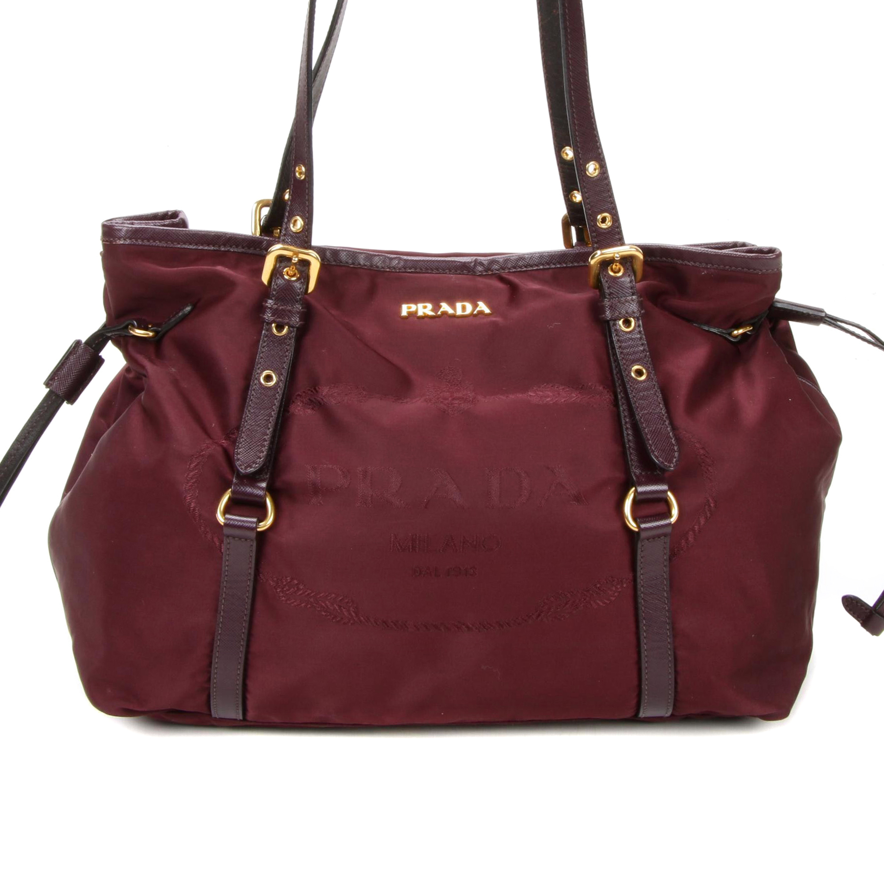 Prada Tote Bag in Plum Tessuto Nylon and Saffiano Leather