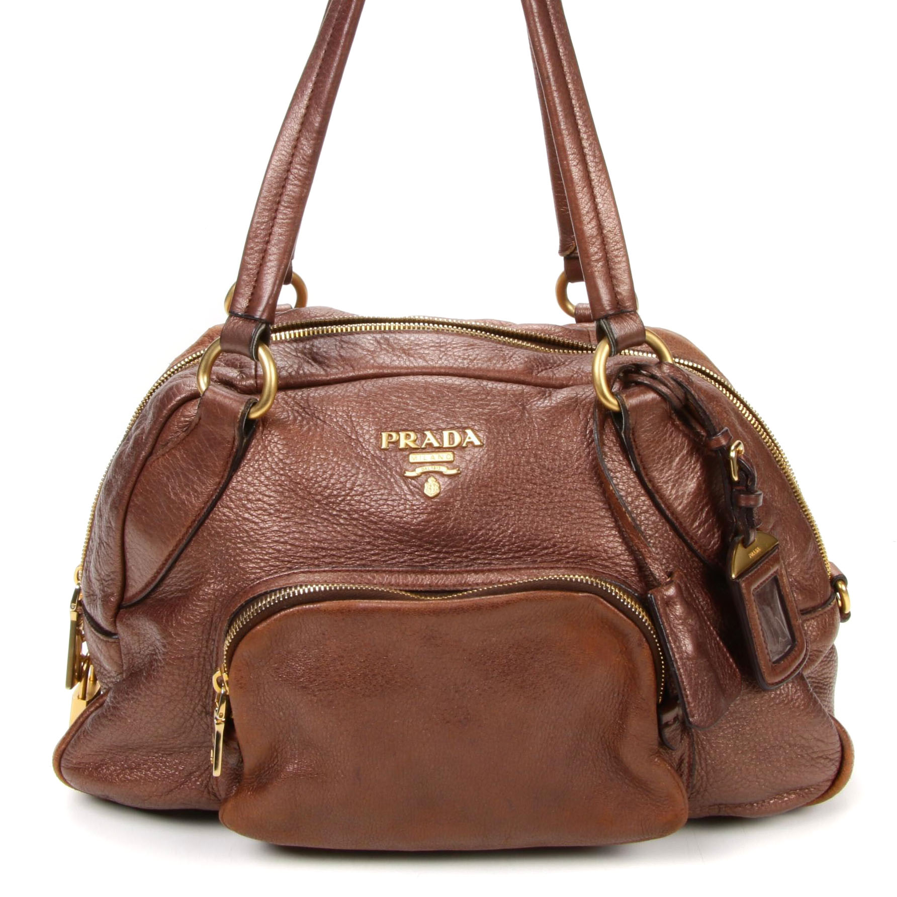 Prada Shoulder Bag in Metallic Bronze Vitello Daino Leather