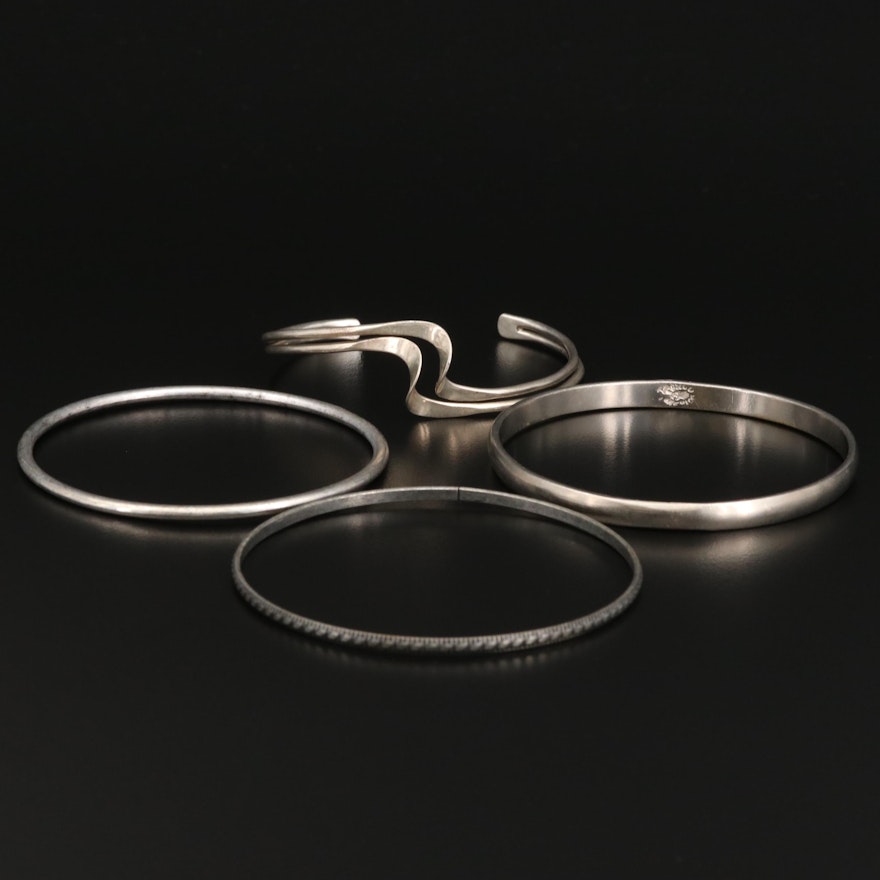 Selection of Bangles Including Sterling Silver Wave Cuff