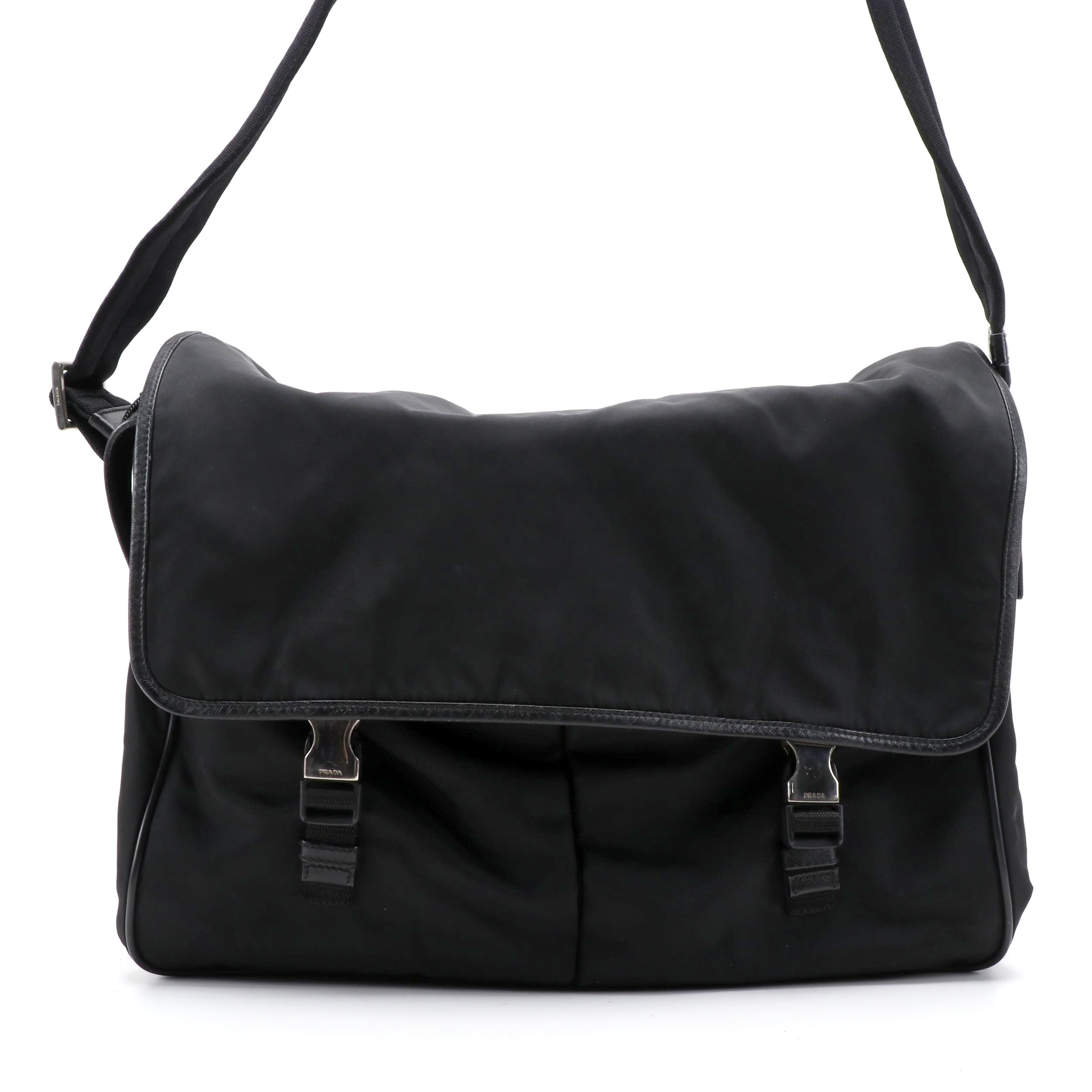 Prada Messenger Bag in Black Nylon with Saffiano Leather Trim