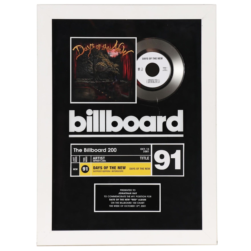Billboard 100 Award to Jonathan Hay, Number 91, for Days of the New "Red" Album