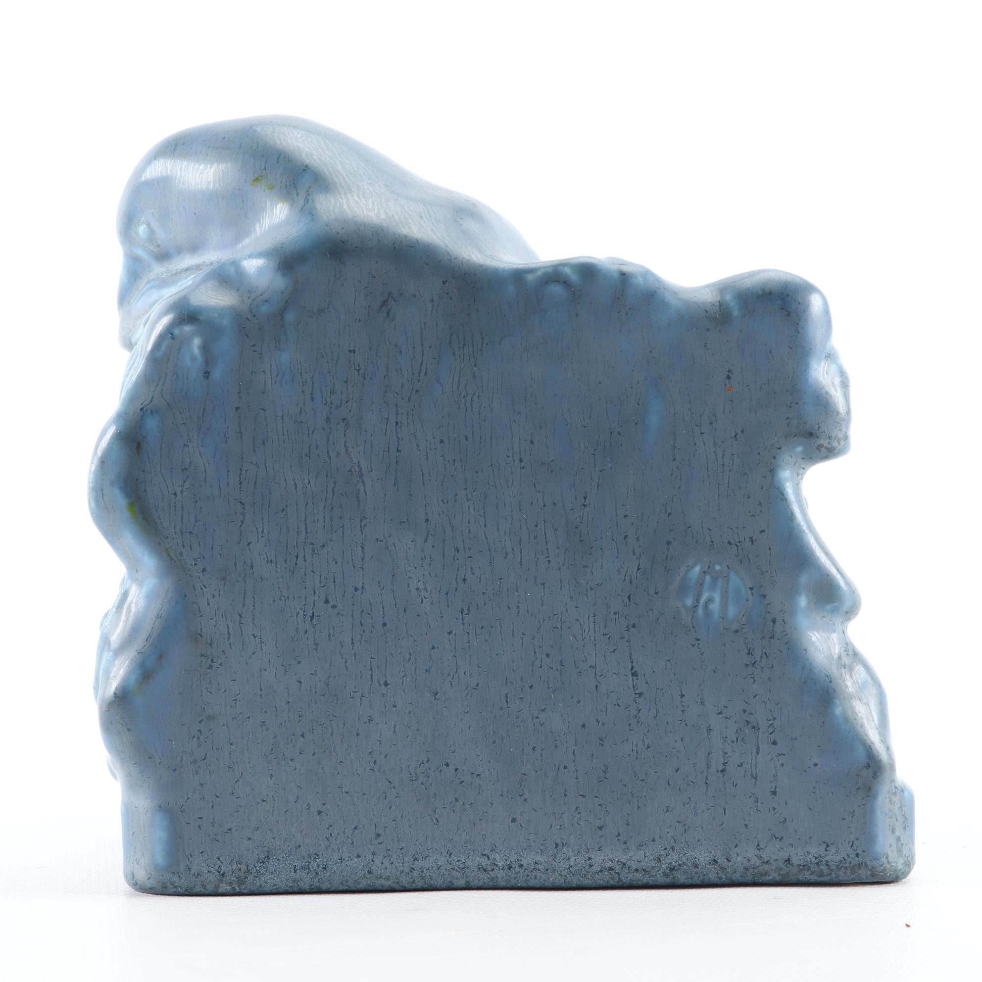Rookwood Pottery Rook Matte Blue Bookend Designed by William McDonald, 1934