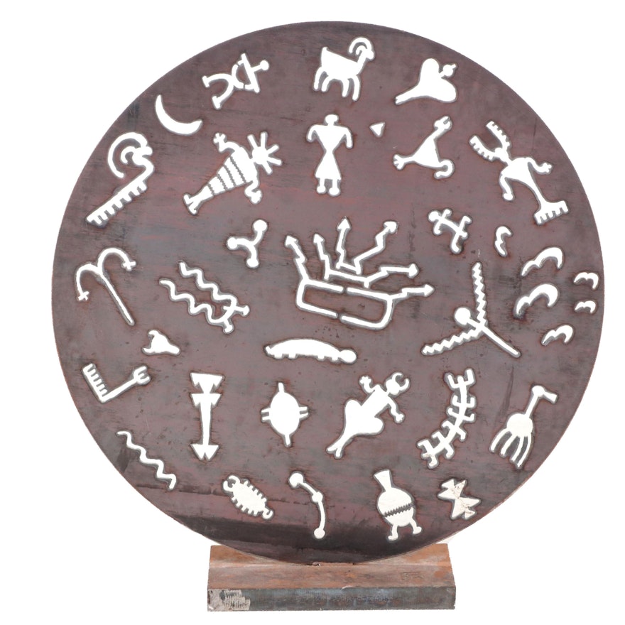 Folk Art Cut Metal Disc Sculpture