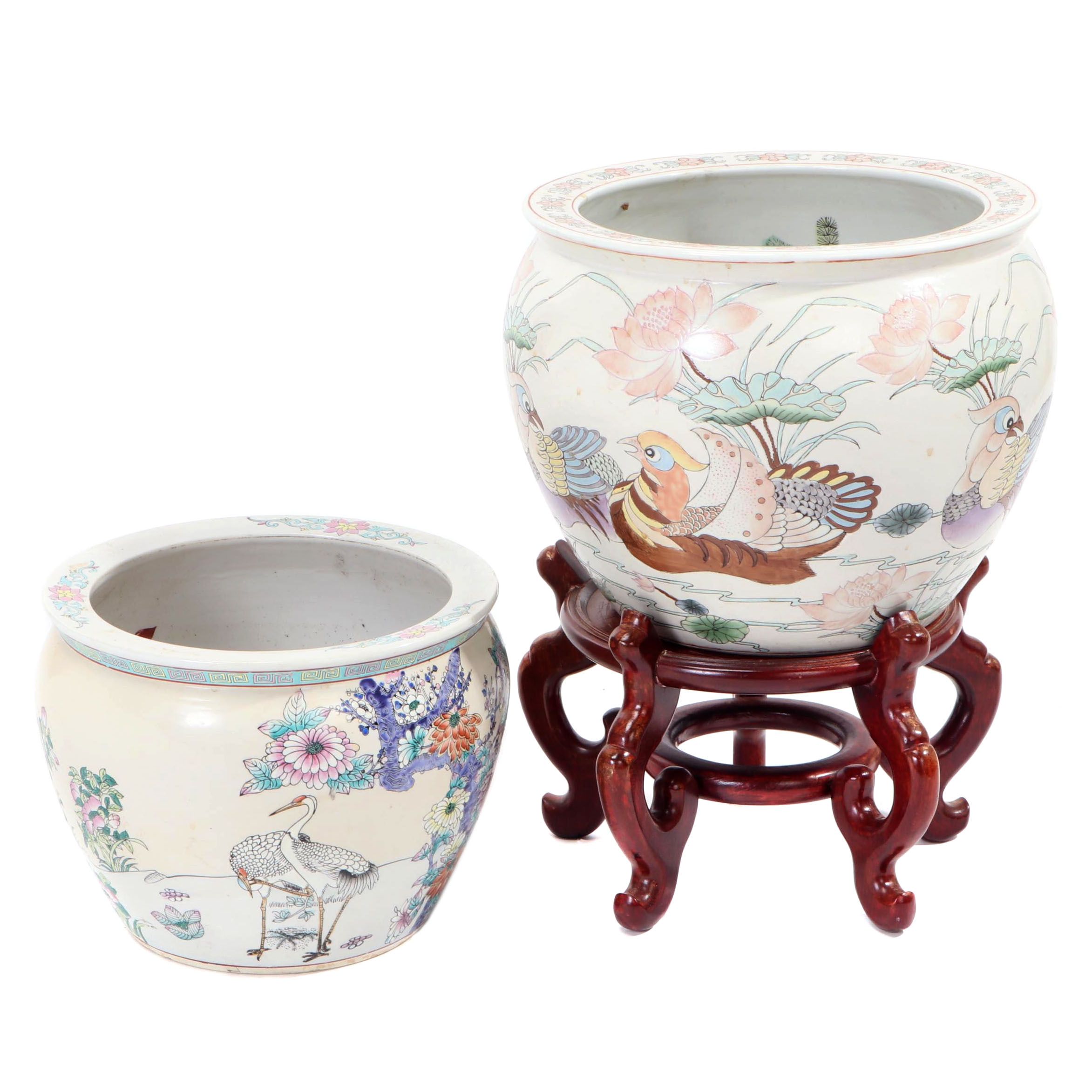 Chinese Porcelain Fish Bowl Planters, Late 20th Century