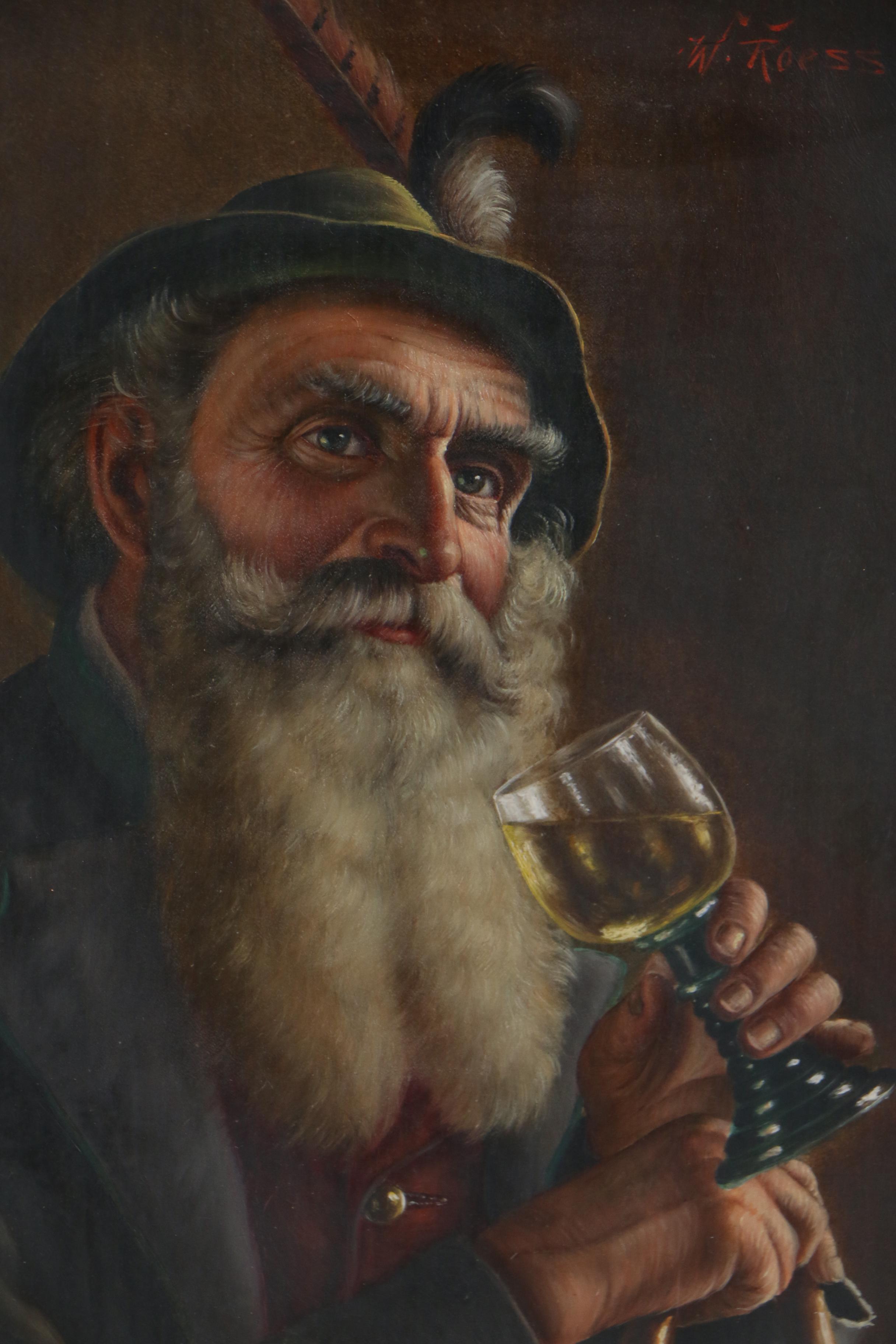 Walter Roessler Oil Portrait Painting of Imbibing German Gentleman