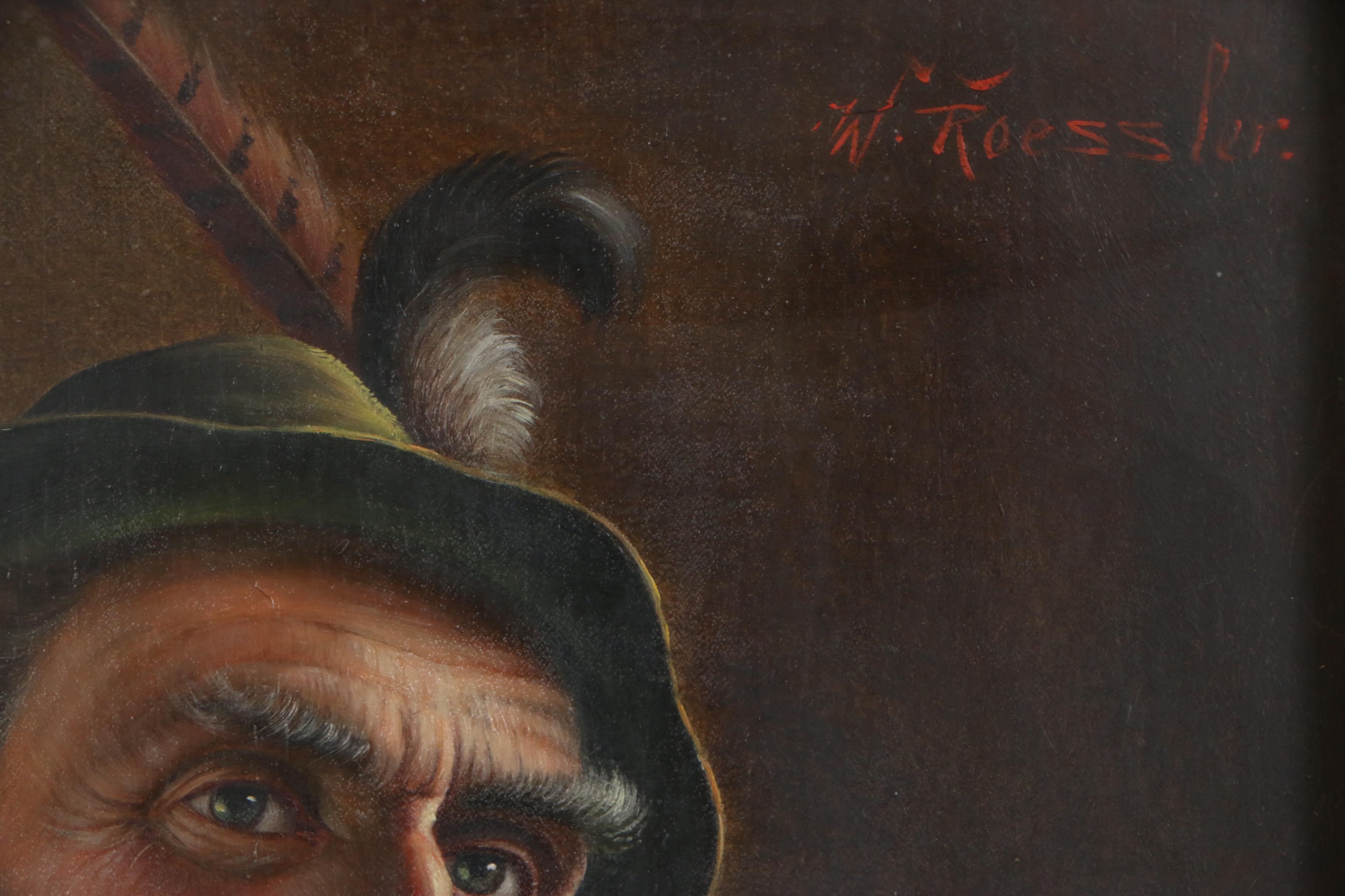 Walter Roessler Oil Portrait Painting of Imbibing German Gentleman