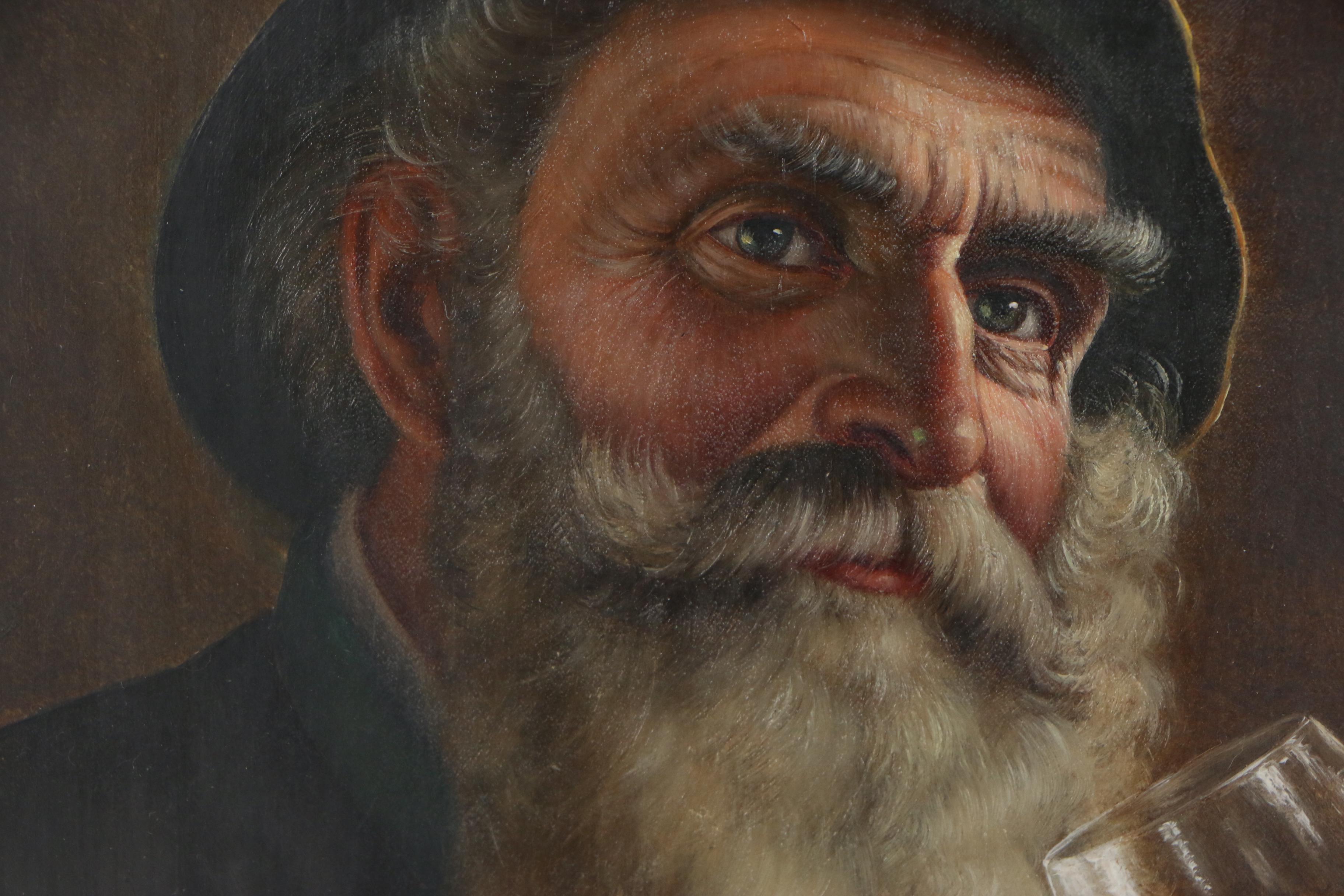 Walter Roessler Oil Portrait Painting of Imbibing German Gentleman