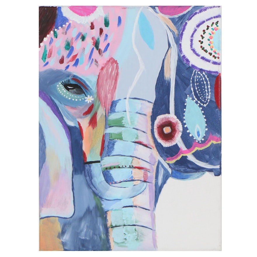 Acrylic Painting of Abstract Elephant, 2019