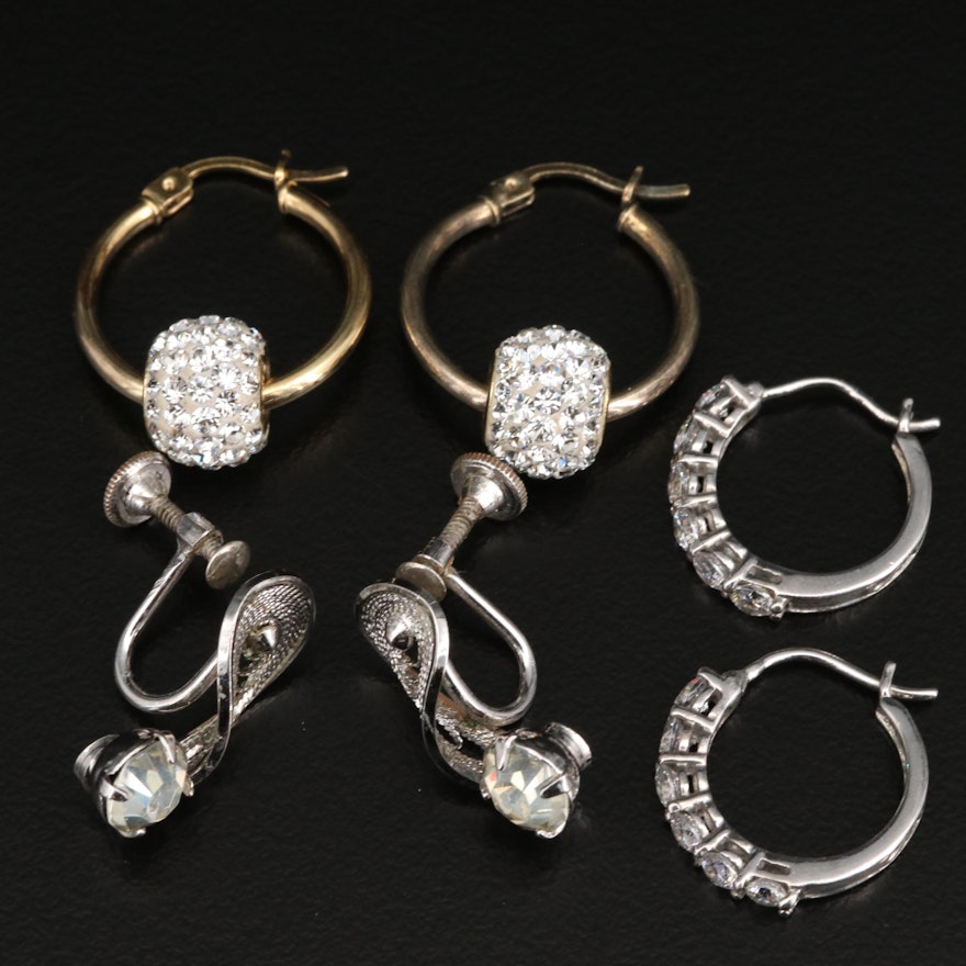 Sterling Silver Earrings Featuring Rhinestones and Cubic Zirconia