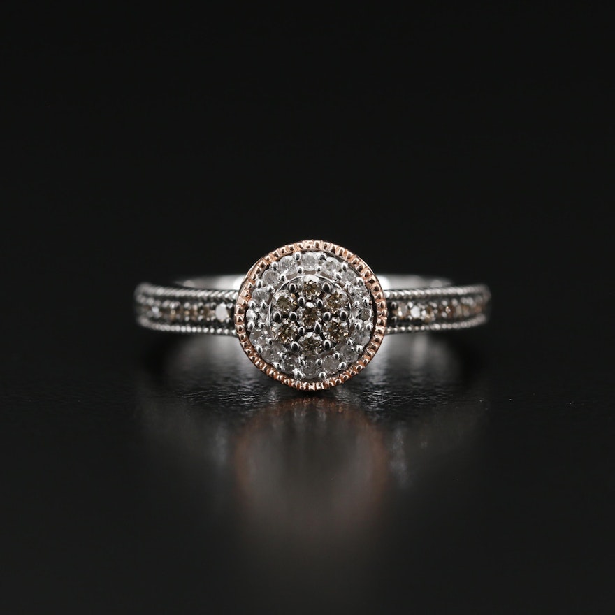 Sterling Silver Diamond Ring with Rose Gold Accents