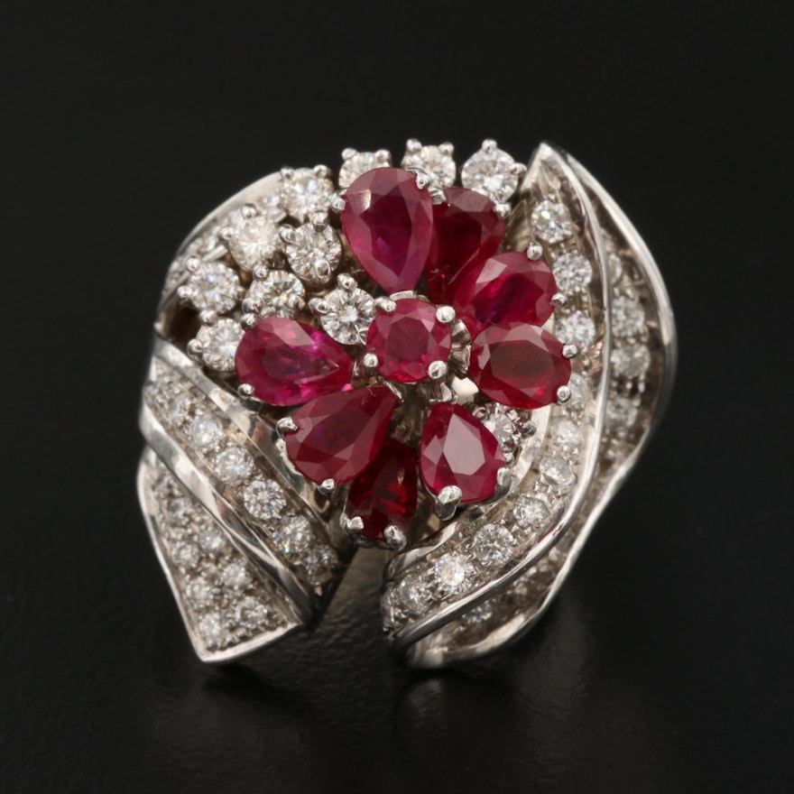 18K Ruby and 1.44 CTW Diamond Cluster Ring