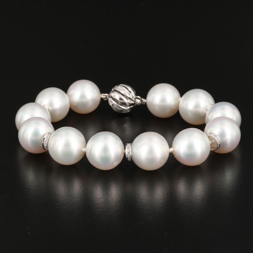 14K Individually Knotted Pearl and Diamond Bracelet with Accent Spacers