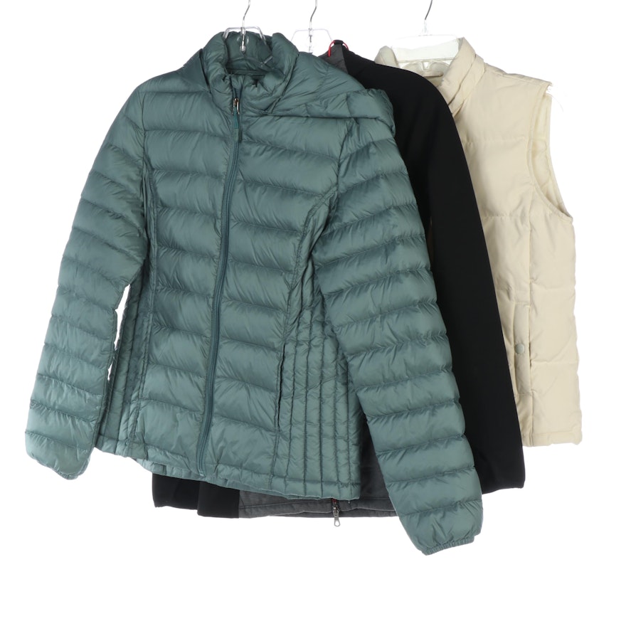 Gap Down Vest, 32 DEGREES Packable Down Jacket and Athleta Performance Jacket