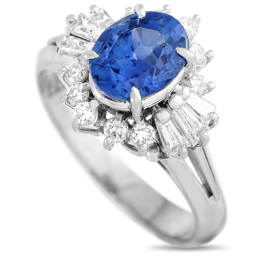 Platinum 0.46 ct Diamond and Sapphire Ring